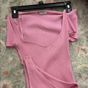 Zara Pink Ribbed Bodysuit
